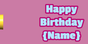 Happy Birthday GIF:pink birthday cake on blue with baby blue & blue text