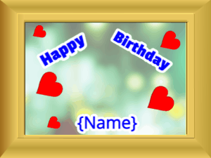 Happy Birthday GIF:Birthday picture: green hearts blue cursive