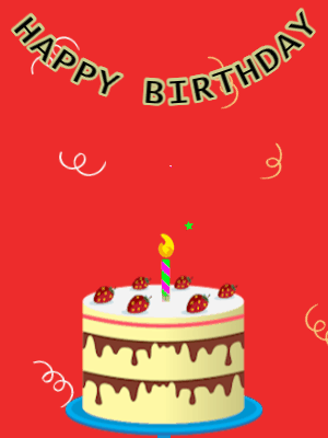 Happy Birthday GIF, birthday-10405 @ Editable GIFs, Birthday GIF,cream cake,red background, stars & confetti