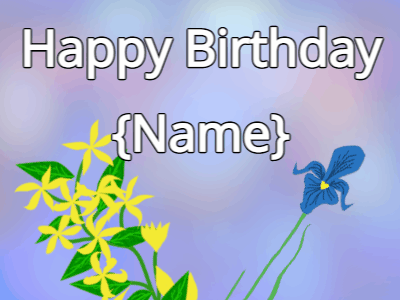 Happy Birthday GIF, birthday-10451 @ Editable GIFs, Happy Birthday Flower GIF yellow & iris on a blue