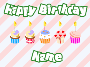 Happy Birthday GIF:Cupcakes for Birthday,stripes background,white & green text
