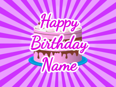 Happy Birthday GIF, birthday-10495 @ Editable GIFs, purple sunburst,pink cake, purple text