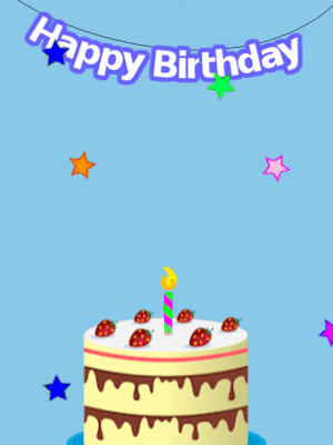 Happy Birthday GIF, birthday-10601 @ Editable GIFs, Blue birthday GIF with a cream cake and stars