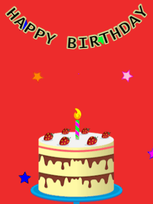 Happy Birthday GIF, birthday-10605 @ Editable GIFs, Birthday GIF,cream cake,red background, stars & stars