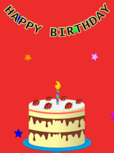 Happy Birthday GIF:Birthday GIF,cream cake,red background,stars & stars