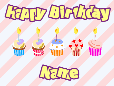 Happy Birthday GIF, birthday-10679 @ Editable GIFs, Cupcakes for Birthday,stripes background,beige & purple text