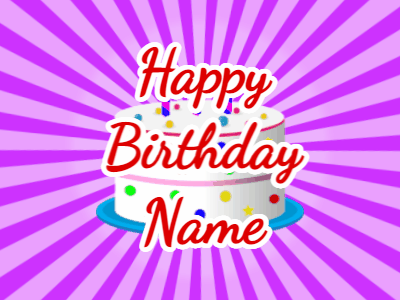 Happy Birthday GIF, birthday-10695 @ Editable GIFs, purple sunburst,candy cake, red text