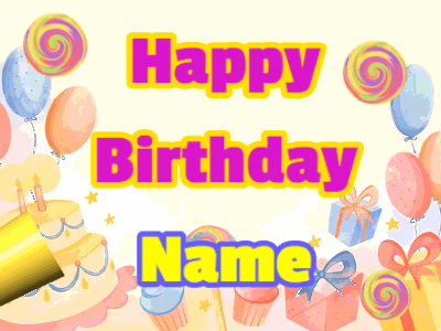 Happy Birthday GIF, birthday-107 @ Editable GIFs, Confetti horn birthday greeting