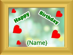 Happy Birthday GIF:Birthday picture: green hearts green cursive
