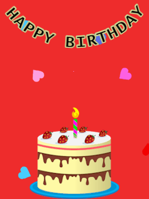 Happy Birthday GIF, birthday-10805 @ Editable GIFs, Birthday GIF,cream cake,red background, stars & hearts