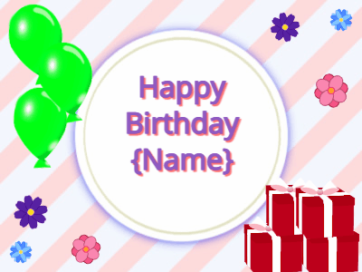 Happy Birthday, birthday-10866 @ Editable GIFs, green Balloons, red gift boxes, purple text
