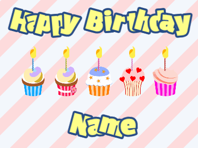 Happy Birthday GIF, birthday-10879 @ Editable GIFs, Cupcakes for Birthday,stripes background,beige & navy text