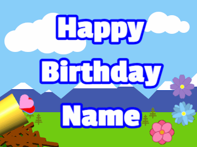 Happy Birthday GIF, birthday-10884 @ Editable GIFs, Horn, hearts, mountains, block, white, blue