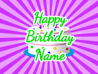 Happy Birthday GIF, birthday-10895 @ Editable GIFs, purple sunburst,candy cake, green text