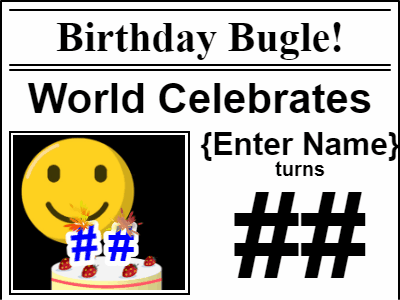 Birthday gif animation as a newspaper with birthday headline that you customize. Includes age.