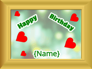 Happy Birthday GIF:Birthday picture: green hearts green block