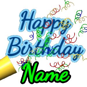Happy Birthday GIF:Confetti Horn and Birthday Message
