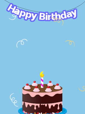 Happy Birthday GIF, birthday-11001 @ Editable GIFs, Blue birthday GIF with a chocolate cake and hearts
