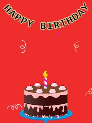Happy Birthday GIF, birthday-11005 @ Editable GIFs, Birthday GIF,chocolate cake,red background, hearts & confetti
