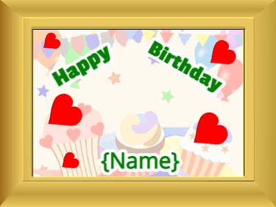Happy Birthday, birthday-1104 @ Editable GIFs, Birthday picture: party happy faces green cursive