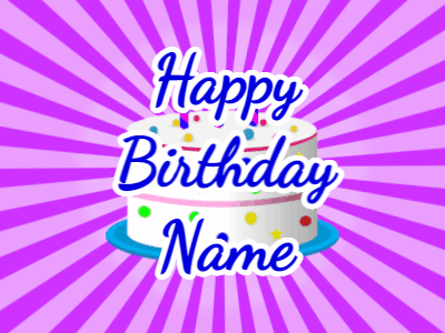 Happy Birthday GIF, birthday-11095 @ Editable GIFs, purple sunburst,candy cake, blue text