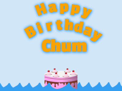 Happy Birthday GIF, birthday-1114 @ Editable GIFs, Birthday shark gif: pink cake & orange text
