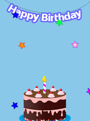 Happy Birthday GIF, birthday-11201 @ Editable GIFs, Blue birthday GIF with a chocolate cake and hearts