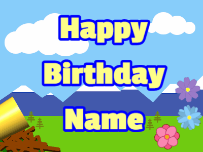 Happy Birthday GIF, birthday-11284 @ Editable GIFs, Horn, hearts, mountains, block, yellow, blue
