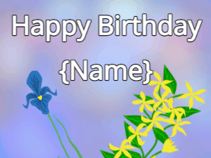 Happy Birthday GIF:Happy Birthday Flower GIF iris & yellow on a blue