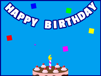 Happy Birthday GIF, birthday-11458 @ Editable GIFs, Achocolate cake on blue with blue border & falling stars