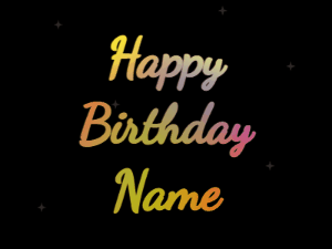 Happy Birthday GIF:heart fireworks,cream cake, cursive font, rainbow animation