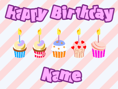 Happy Birthday GIF, birthday-11479 @ Editable GIFs, Cupcakes for Birthday,stripes background,purple & purple text