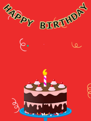 Happy Birthday GIF, birthday-11605 @ Editable GIFs, Birthday GIF,chocolate cake,red background, stars & confetti