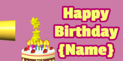 Happy Birthday GIF, birthday-11676 @ Editable GIFs, cream birthday cake on pink with yellow & rouge text