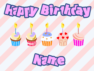 Happy Birthday GIF, birthday-11679 @ Editable GIFs, Cupcakes for Birthday,stripes background,purple & navy text