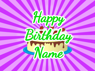 Happy Birthday GIF, birthday-11695 @ Editable GIFs, purple sunburst,cream cake, green text