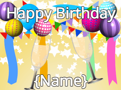 Happy Birthday GIF, birthday-11856 @ Editable GIFs, Birthday cheers with champagne & champagne & squares on party