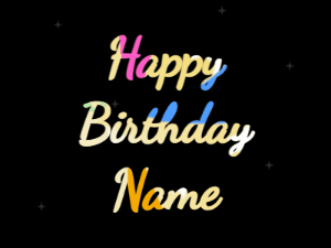 Happy Birthday GIF:heart fireworks,cream cake, cursive font, party colors animation