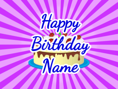 Happy Birthday GIF, birthday-11895 @ Editable GIFs, purple sunburst,cream cake, blue text