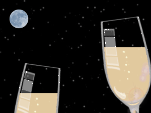 Happy Birthday GIF:Birthday Champagne under full moon