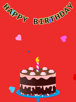 Happy Birthday GIF, birthday-12005 @ Editable GIFs, Birthday GIF,chocolate cake,red background, stars & hearts