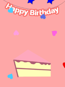 Happy Birthday GIF:Pink birthday GIF with a slice of cake and stars