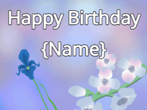 Happy Birthday GIF:Happy Birthday Flower GIF iris & blue on a blue