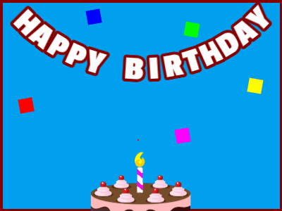 Happy Birthday GIF, birthday-12058 @ Editable GIFs, Achocolate cake on blue with red border & falling squares