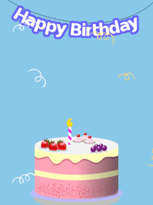 Happy Birthday GIF, birthday-12201 @ Editable GIFs, Blue birthday GIF with a fruity cake and hearts