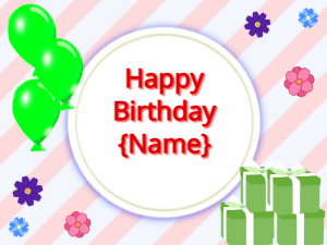 Happy Birthday GIF:green Balloons, green gift boxes, red text