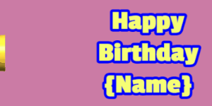 Happy Birthday GIF:chocolate birthday cake on blue with yellow & blue text