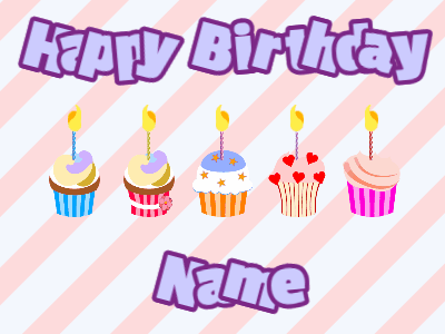 Happy Birthday GIF, birthday-12279 @ Editable GIFs, Cupcakes for Birthday,stripes background,light blue & purple text