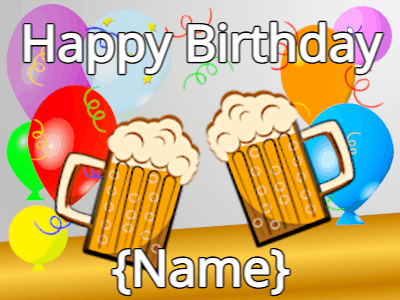 Happy Birthday GIF, birthday-12456 @ Editable GIFs, Birthday cheers with beer & beer & stars on balloon