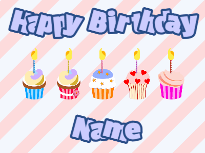 Happy Birthday GIF, birthday-12479 @ Editable GIFs, Cupcakes for Birthday,stripes background,light blue & navy text